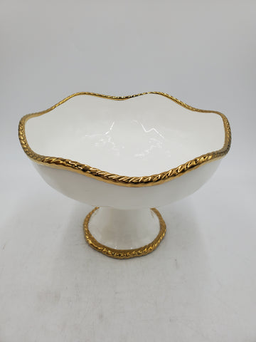 10"x7.5"x4" FOOTED BOWL-GOLD RIM-ROUND