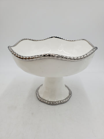 10"x7.5"x4" FOOTED BOWL-SILVER RIM-ROUND