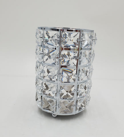 3.5"x5" GLASS CANDLE HOLDER W/STONES