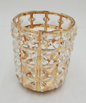 3.5"x4.25"GLASS CANDLE HOLDER W/STONES-GOLD