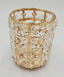 3.5"x4.25"GLASS CANDLE HOLDER W/STONES-GOLD