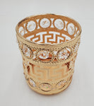 3.5"x4"GLASS CANDLE HOLDER W/STONES-GOLD