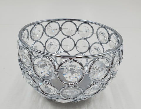 3.5"x2.75" GLASS CANDLE HOLDER W/STONES