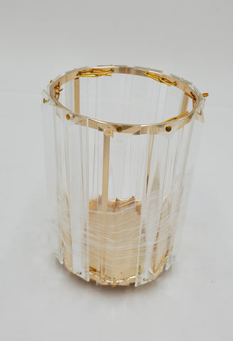 3.5"x4.5"GLASS CANDLE HOLDER W/STONES-GOLD