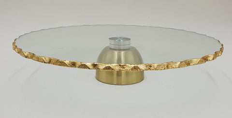 10"GLASS FOOTED STAND-GOLD RIM