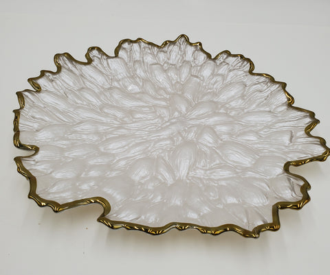 13"GLASS PLATE-PEARL WH/GOLD