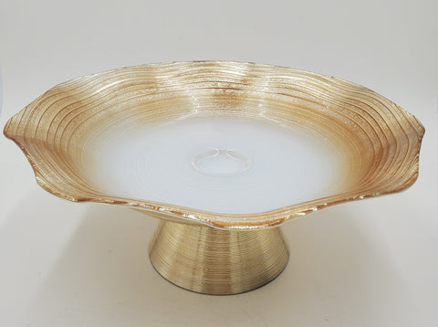 13"x7"  GLASS FOOTED BOWL-GOLD