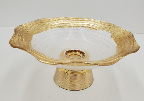 8" FOOTED GLASS BOWL-GOLD RIM