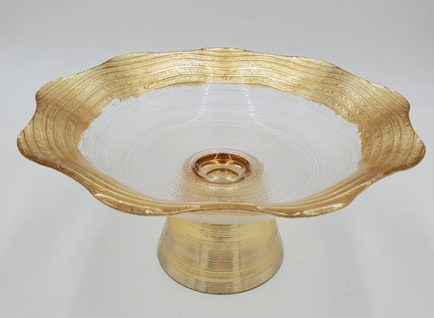 10" FOOTED GLASS BOWL-GOLD RIM