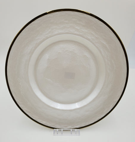 13" GLASS PLATE-WHITE PEARL/GOLD