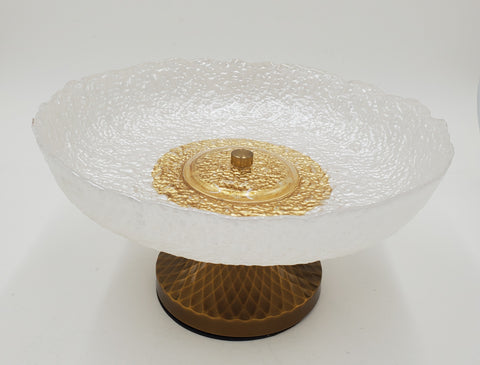 10"x6" FOOTED GLASS BOWL-WH/GOLD