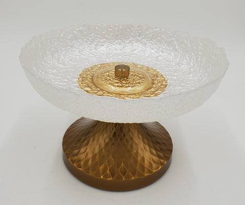 8"x5" FOOTED GLASS BOWL-WH/GOLD
