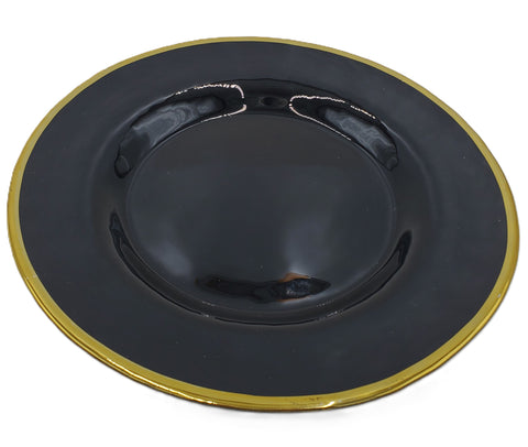 8" GLASS PLATE-BLACK/GOLD