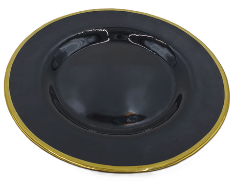 13" GLASS PLATE-BLACK/GOLD