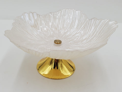 10"x5.5" GLASS FOOTED PLATE-GOLD/WHITE