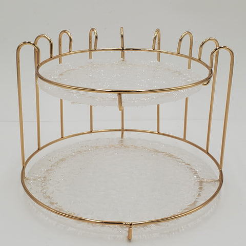 9.25", 10", 7" HEIGHT 2 TIER STAND W/PLATE-GOLD-ROUND
