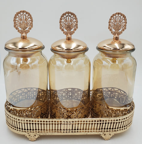 3PC CANISTERS W/TRAY-GOLD
