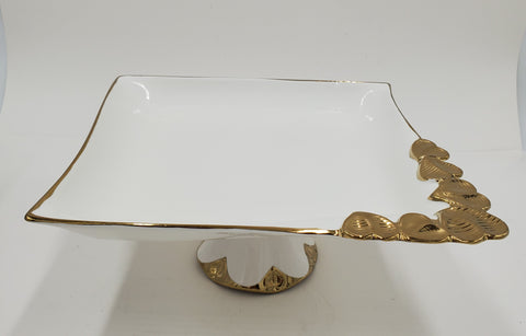 9.5"x5.5" FOOTED PLATE W/GOLD DE-SQUARE