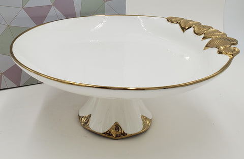 10"x5" FOOTED PLATE W/GOLD-ROUND