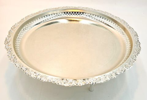 S/S FOOTED TRAY-ROUND-SILVER