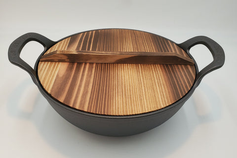 13"X6"CAST IRON WOK W/WOOD LID