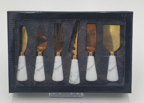 6 PC CHEESE KNIFE SET-GOLD/MARBLE