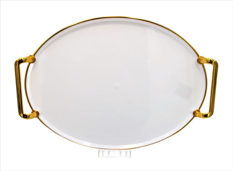 15.5"x12"PLASTIC TRAY-WH/GOLD