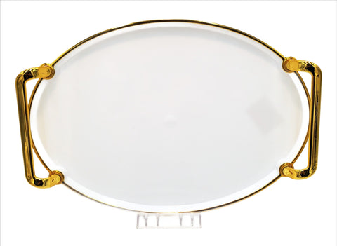 12.5"x9"PLASTIC TRAY-WH/GOLD