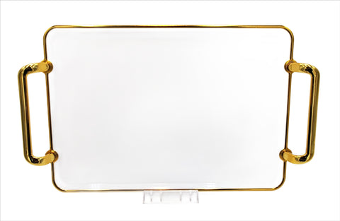 12.5"x9"PLASTIC TRAY-WH/GOLD