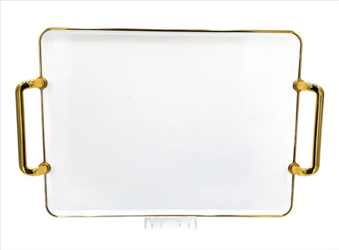14"x10.5"PLASTIC TRAY-WH/GOLD