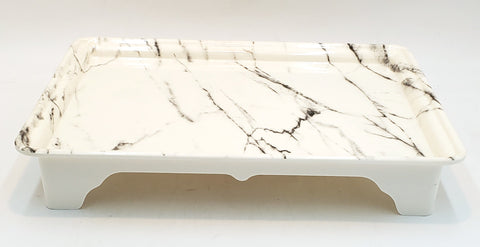 16"x12x3"FOOTED MELAMINE TRAY-MARBLE-SILVER