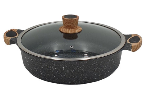 32CM GRANITE LOW POT-BLACK