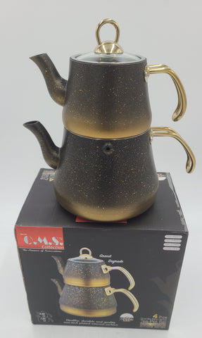 DOUBLE TEA KETTLE SET-GOLD/BLACK