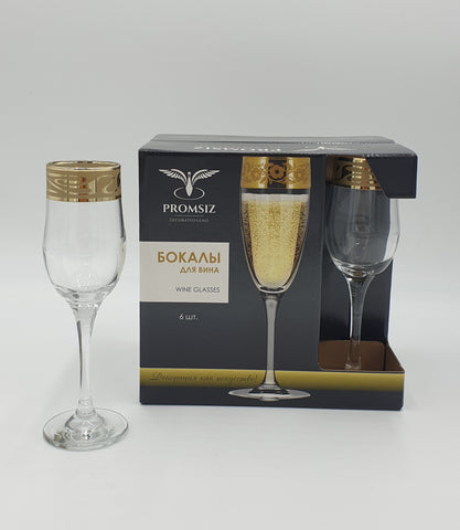 6 PC WINE GLASS-GOLD