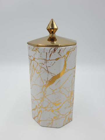 11.5"x4.5"CANSITER- MARBLE-GOLD- 24/CS