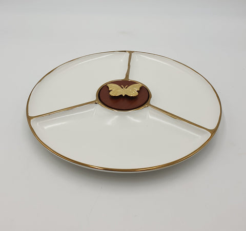 3 SECTION DISH/GOLD BUTTERFLY - 24/CS
