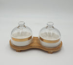 2SECTION CANDY DISH W/WOOD BASE - 32/CS