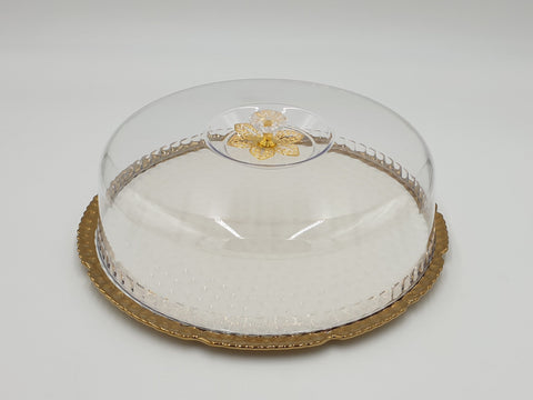 12" CAKE PLATE W/DOME-ROUND-GOLD - 8/CS