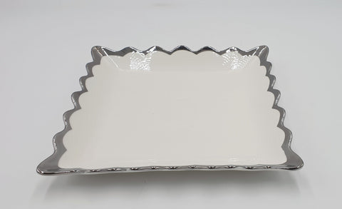 10" PLATE W/SILVER RIM-SQUARE - 36/CS