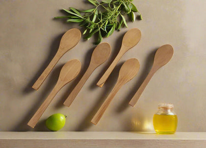 1"x5" - 6PC WOODEN BAMBOO SPOON-SHORT - 500/CS