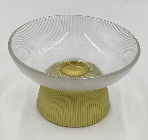 FOOTED GLASS BOWL-GRAY/GOLD