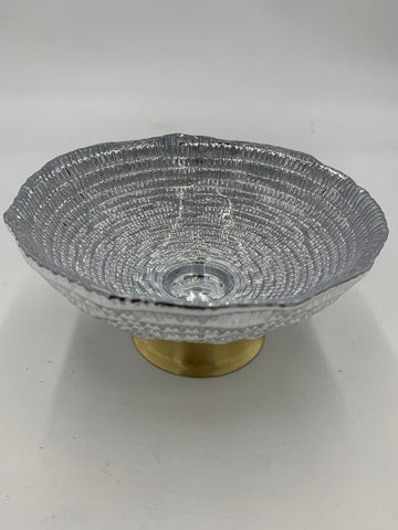 GLASS FOOTED BOWL-SILVER/GOLD