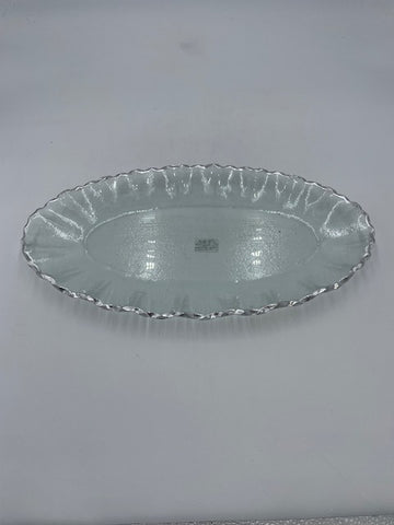 17"x9.5" GLASS PLATE W/SILVER-OVAL