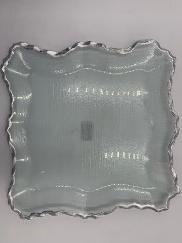 10.5" GLASS PLATE W/SILVER RIM-SQUARE
