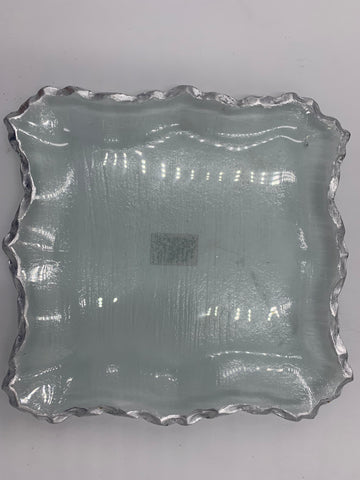 8" GLASS PLATE W/SILVER RIM-SQUARE - 24/CS