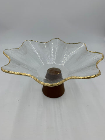 11"x7" GLASS FOOTED PLATE-GOLD RIM