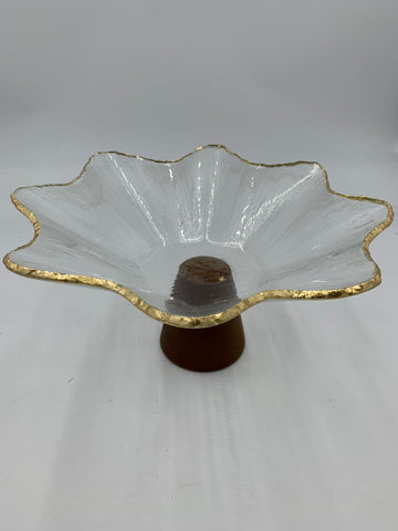 11"x7" GLASS FOOTED PLATE-GOLD RIM - 8/CS