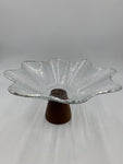 11"x7" GLASS FOOTED PLATE-SILVER RIM