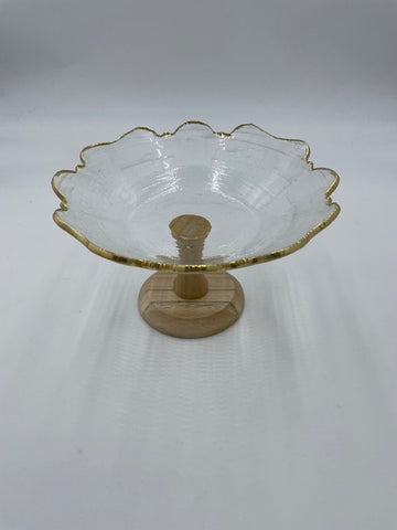8.75"x5.5" GLASS FOOTED PLATE-GOLD RIM