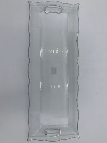 19"x7" GLASS PLATE W/SILVER RIM-RECTANGULAR